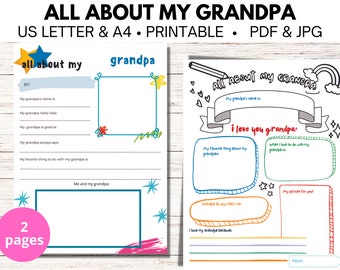 Alles over mijn opa Afdrukbaar bestand, Vaderdagkaart | Kindercadeau voor grootouders | Vragenlijst Alles over mijn opa