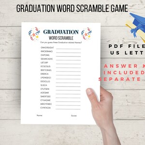 Graduation game word scramble party game printable