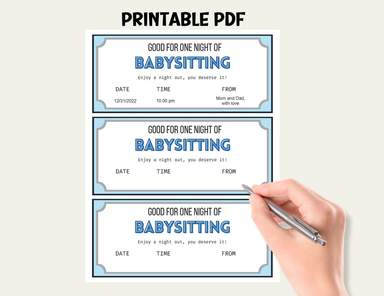 Babysitting Coupon Template, Editable Gift Voucher, Printable Babysitting Coupon Template, Editable Gift Voucher, Printable