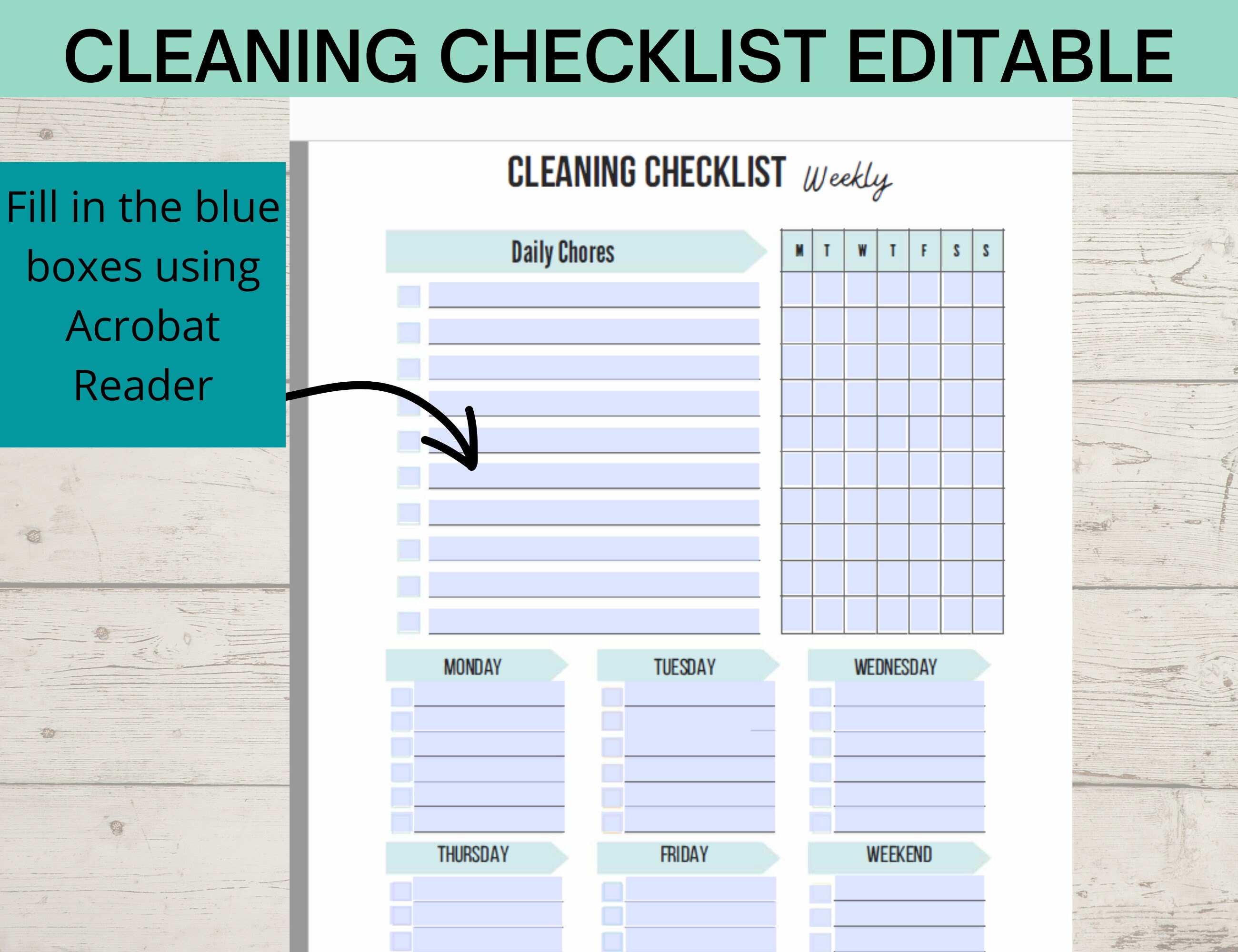 Cleaning Schedule Editable and Printable, Weekly Cleaning Checklist - Etsy