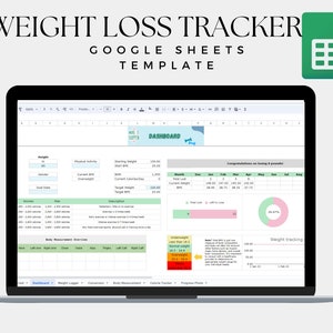 Spreadsheet gewichtsverliestracker, Google Spreadsheets, digitale tracker voor gewichtsverlies, meettracker, grafiek voor gewichtsverlies