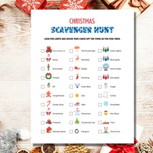 Christmas lights scavenger hunt, family Christmas game for kids, teens and grown ups