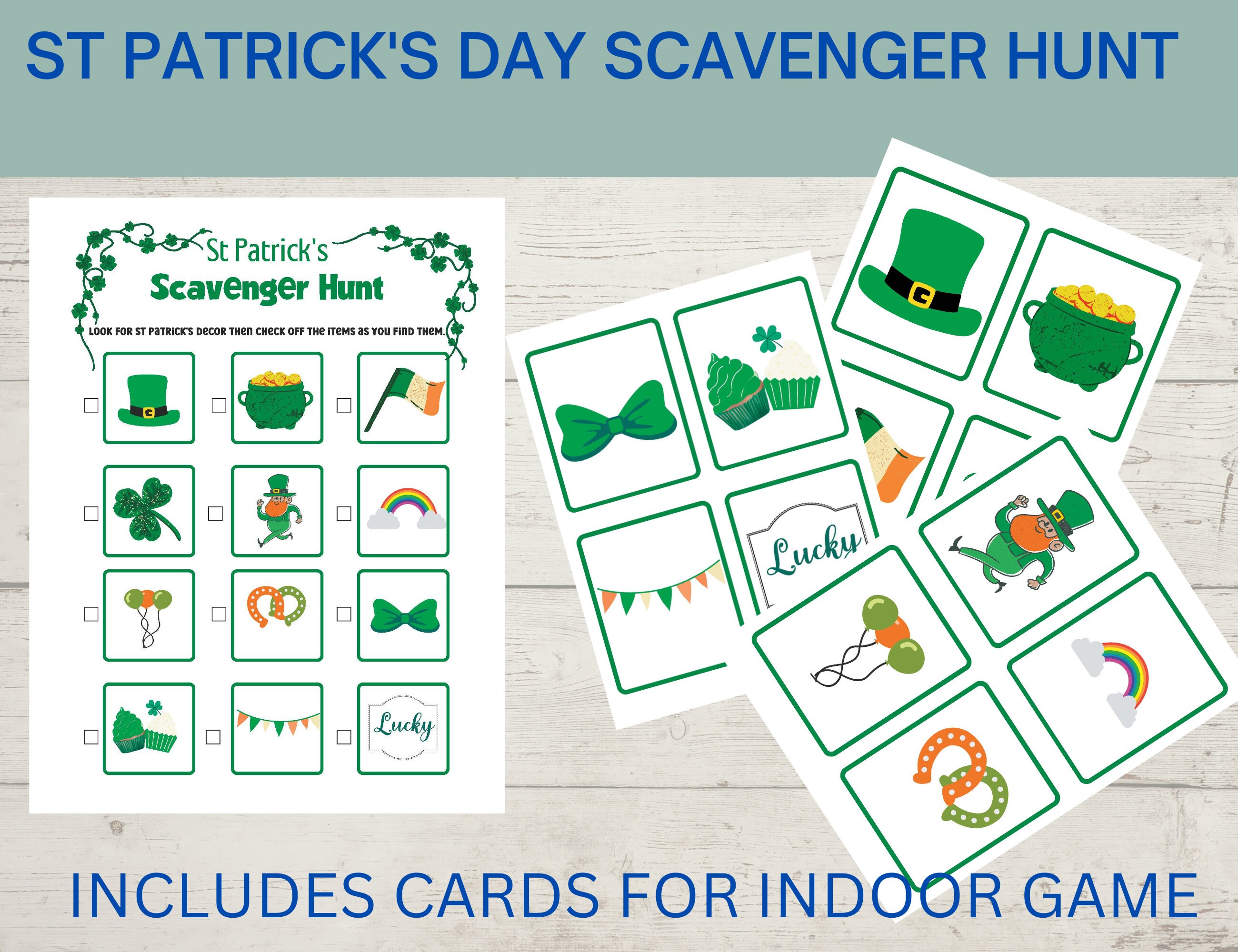 St Patricks Day Scavenger Hunt Kids, Includes Cards for Indoor Game, St ...