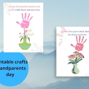 Abuelos día huella de la mano Abuelita Bouquet Regalo, Abuela Recuerdo Ramo, Flores IMPRIMIBLES Handprint Art, Regalo para la abuela DIY