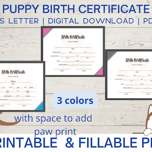Welpen Geburtsurkunde, Haustier Adoptionsurkunde, Hunde Geburtsurkunde, Hunde Züchter Formulare, Sofort Download PDF ausfüllbare printable