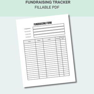 Fundraising form, Fundraiser tracker, donation sheet fundraising PDF fillable