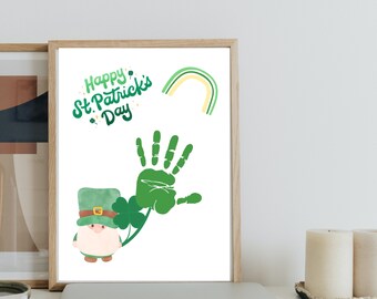 Cute Leprechaun happy st Patrick's day handprint craft art printable, st Patrick's day Keepsake, DiY printable craft