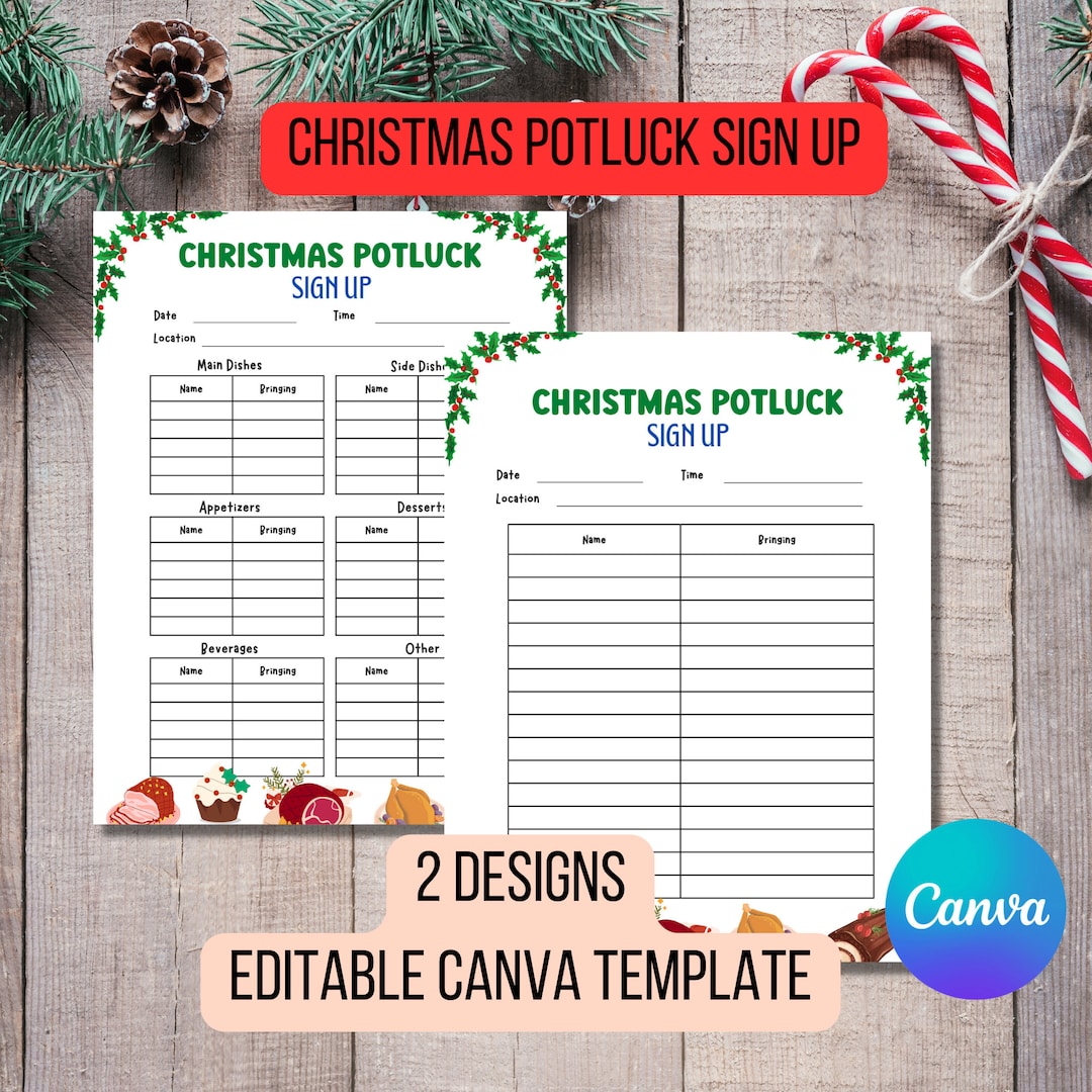 Christmas Potluck Sign up Sheet Editable, Holiday Food Sign up Canva Template - Etsy
