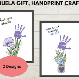 Abuela gift handprint art, Mothers day gift for abuela, flowers Bouquet Printable gift  for abuela from grandkids