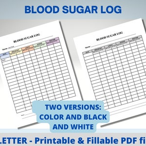 Blood Sugar Log Editable, Blood Sugar Tracker, Blood Glucose Tracker, Diabetes log, Daily Blood Sugar Chart, Medical Planner Insert