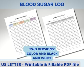 Blood Sugar Log Editable, Blood Sugar Tracker, Blood Glucose Tracker, Diabetes log, Daily Blood Sugar Chart, Medical Planner Insert