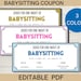 Babysitting Coupon Template, Editable Gift Voucher, Printable ...