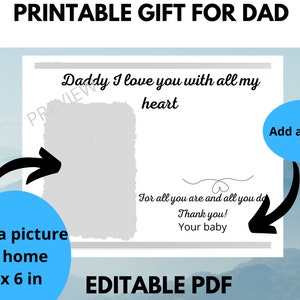 Regalo DIY con foto para el Día del Padre, arte de pared digital para papá, recuerdo para papá, arte con huella de mano infantil, imprimible, regalo para el Día del Padre para niños. imagen 4