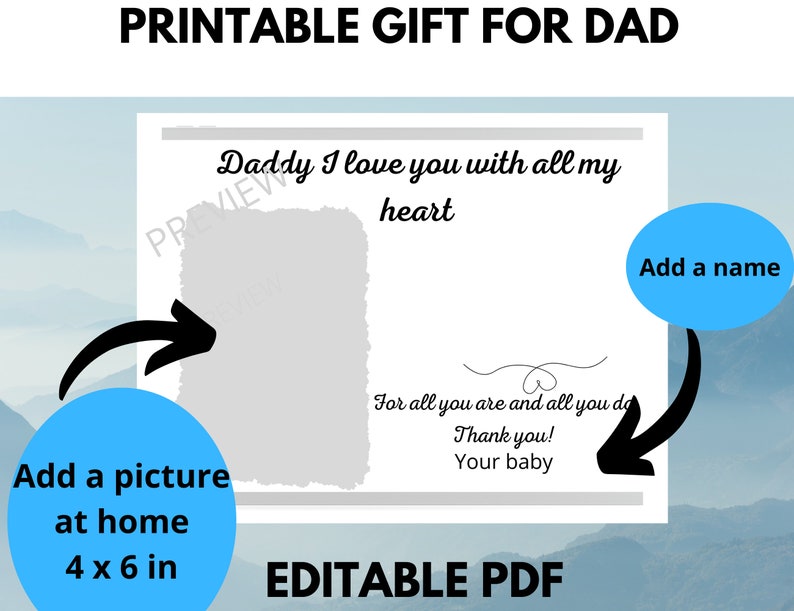 Regalo DIY con foto para el Día del Padre, arte de pared digital para papá, recuerdo para papá, arte con huella de mano infantil, imprimible, regalo para el Día del Padre para niños. imagen 4