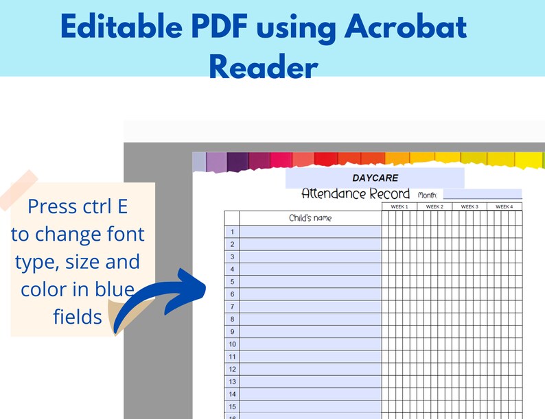 Daycare Monthly Attendance Sheet, Attendance Tracker Editable for ...