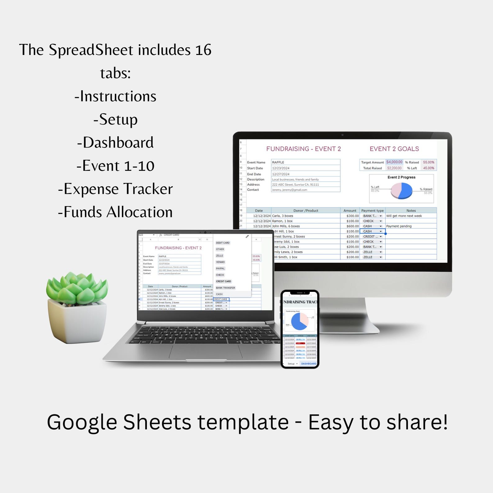Fundraiser Tracker Google Sheets, Fundraising Tracker Spreadsheet - Etsy