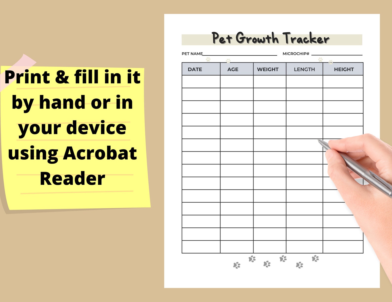 Puppy Growth Chart, Pet Growth Chart for Dog or Cat Editable, Printable ...