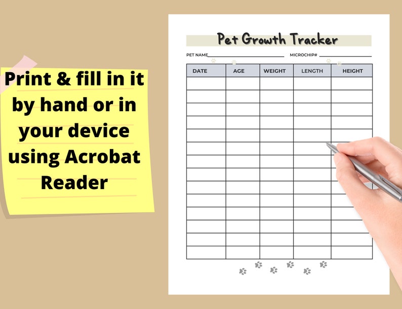 Puppy Growth Chart, Pet Growth Chart for Dog or Cat Editable, Printable ...