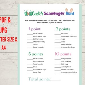 Easter scavenger hunt for teens and adults, easter family game printable