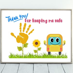 Regalo del conductor del autobús escolar, artesanía con huellas de flores, gracias por mantenernos seguros, recuerdo imprimible, regalo para el conductor del autobús escolar