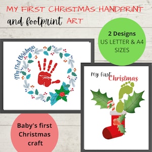 First Christmas Handprint craft printable Keepsake, Baby&#39;s first Christmas handprint or footprint Art, Christmas kid&#39;s activity craft
