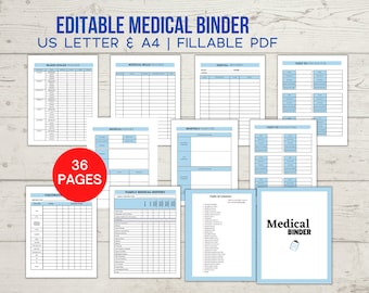 Medical Binder, Medical planner editable, doctor visit planner  medical history, medical tracker, medical organizer printable  download