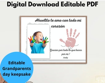 Großeltern Tag spanischer Handabdruck Opa Abuelito Fotokunst DIY Andenken Kunst, bearbeitbares personalisiertes Geschenk für Opa druckbares