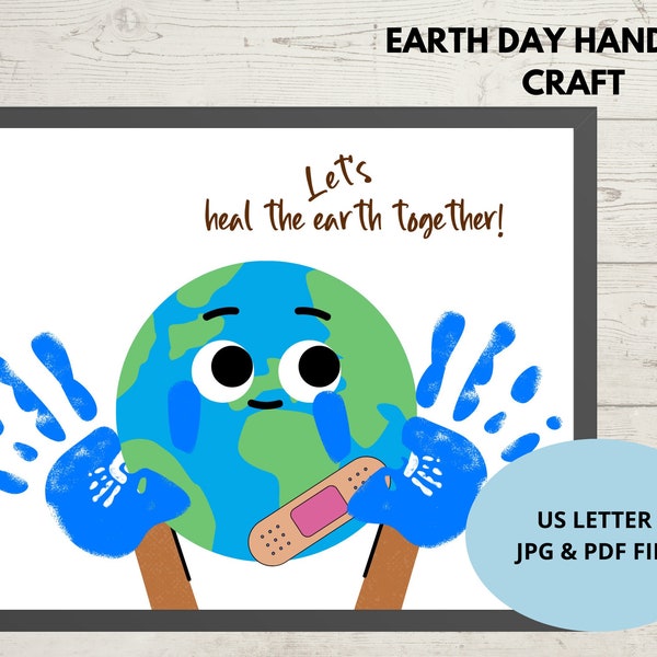 Earth day Handprint Art, Lets heal the earth together , Preschool, Daycare Handprint Craft Printable