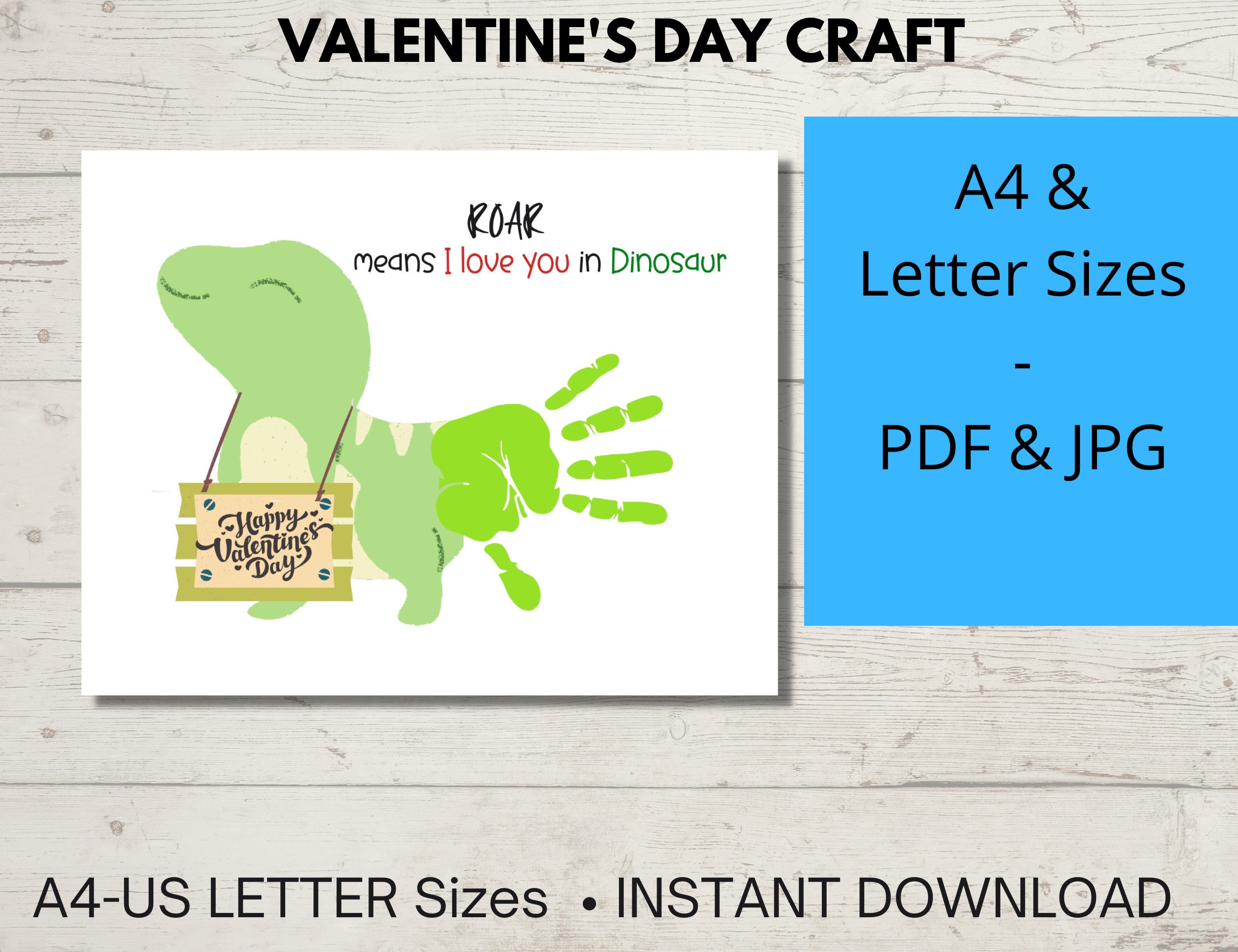 Dinosaur Valentines Day Handprint or Footprint Craft Printable, Daycare ...