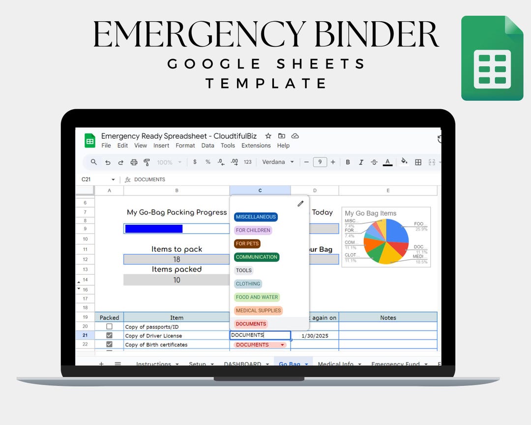 Emergency Binder Google Sheets, Family or School Emergency Preparedness ...
