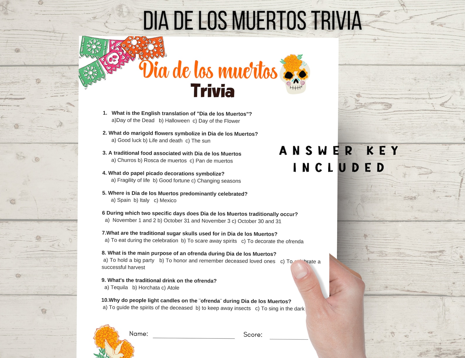 Dia De Los Muertos Trivia, Printable PDF Game for Celebrations and Learning Day of the Dead ...