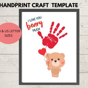 Cute little teddy bear handprint or footprint craft printable, preschool, daycare valentines day craft