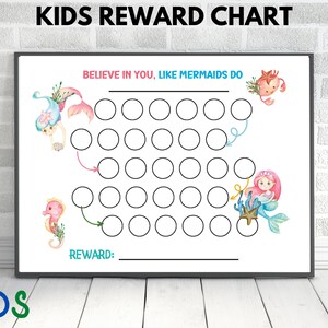 Mermaid Reward Chart for kids Printable,  Mermaid Behavior Chart, Kids Routine Sticker Chart, Mermaid Reward Chore Chart