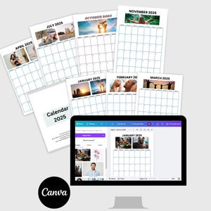 Personalized Photo Calendar  2025 Template, Family photo editable, 2025 monthly calendar, DIY Canva Template,  personalized gift,