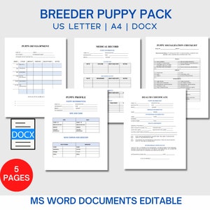 Fokker puppypakket, puppygegevens, bewerkbare fokkerformulieren, inclusief puppygezondheidscertificaat en medische dossiers