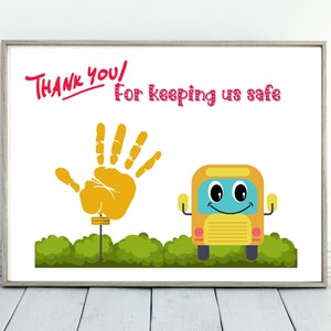 Regalo del conductor del autobús escolar, gracias por mantenernos seguros, recuerdo imprimible de la artesanía Handprint, regalo para el guardia de cruce escolar, conductor del autobús