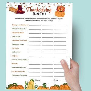 Thanksgiving think fast game, thanksgiving printable game, icebreaker office game