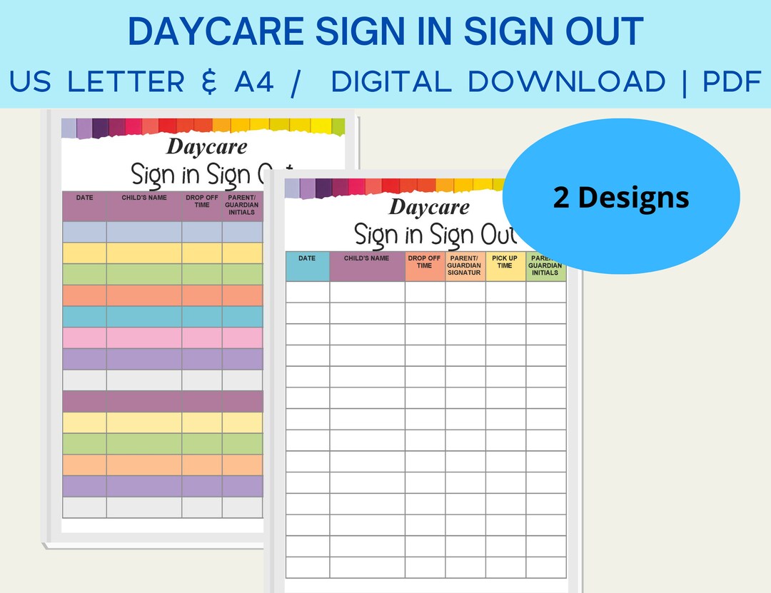 Daycare Sign in Sign Out Sheet Printable | Editable Daily Attendance ...