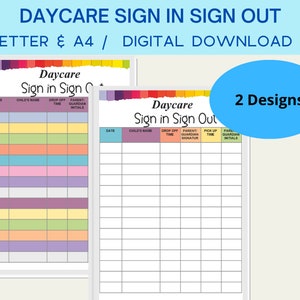 Daycare sign in sign out printable, Daycare forms PDF fillable printable