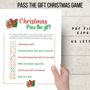 Christmas pass the gift game, Christmas dice game, printable game