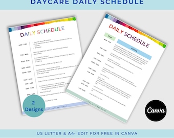 Daycare daily schedule printable, Daycare forms, Daycare hourly schedule, editable daily schedule preschool,