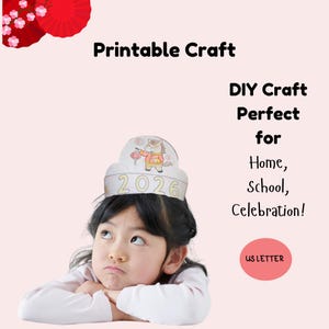 May include: A printable craft image with the text "Printable Craft". The image features a child wearing a paper crown with the year "2026" on it. The crown has a horse illustration and the text "DIY Craft Perfect for Home, School, Celebration!"