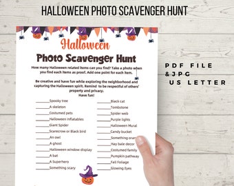 Halloween Foto Schnitzeljagd für Jugendliche und Erwachsene, Halloween Familienspiel zum Ausdrucken