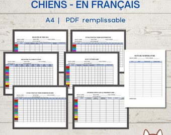 Dog breeder records in French, Dog breeder charts, whelping records, Dog breeder forms, puppy breeder logs  fillable printable PDF