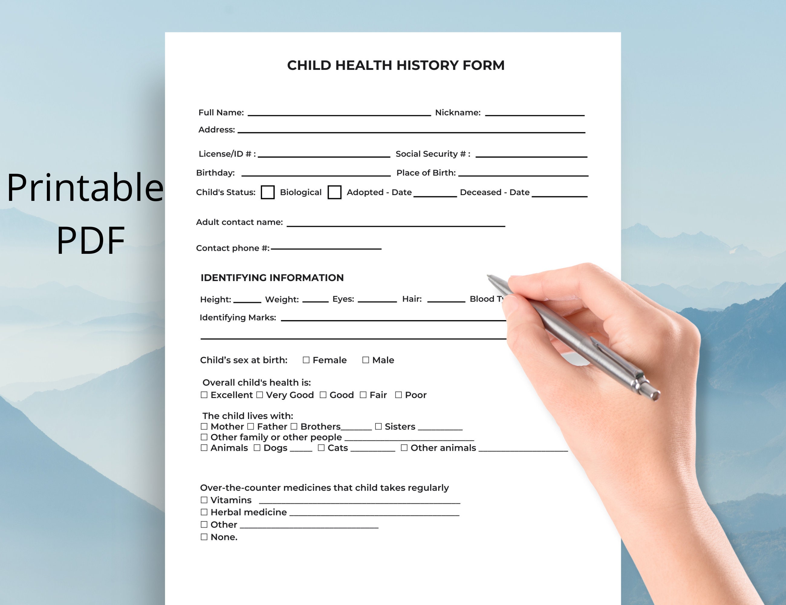 Child Health History Pdf Medical History Form Kids Medical Etsy Australia