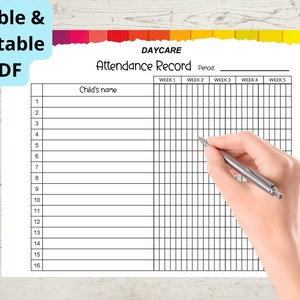Daycare Monthly Attendance Sheet, Attendance Tracker Editable for ...