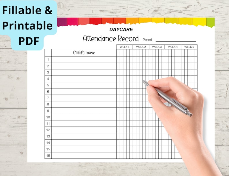 Daycare Monthly Attendance Sheet, Attendance Tracker Editable for ...