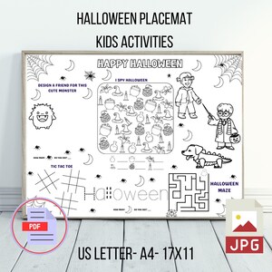 Halloween Activity Placemat for little kids, Halloween coloring page printable