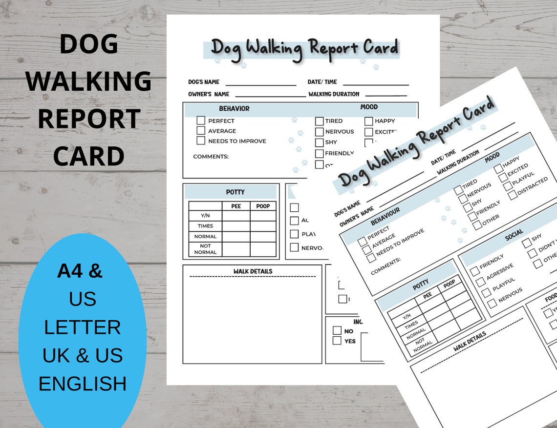 Dog Walking Report Card, Pet Sitter Report Printable Card - Etsy