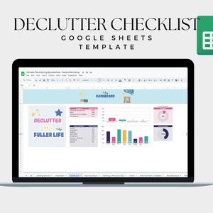 Declutter checklist, Declutter Spreadsheet, Decluttering planner Google Sheets,